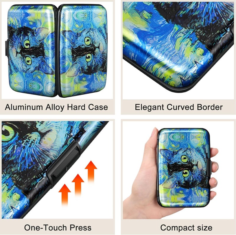 ELFISH Mini RFID Aluminum Wallet Credit Cards Holder Business Card Case Metal ID Case for Men Women(Blue Cat) - Image 3